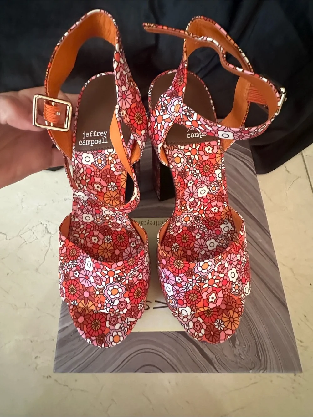 Jeffrey Campbell Floral Platform Sandals in Pink and Orange